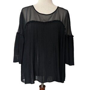 INC International Concepts Sheer Black Pleated Top